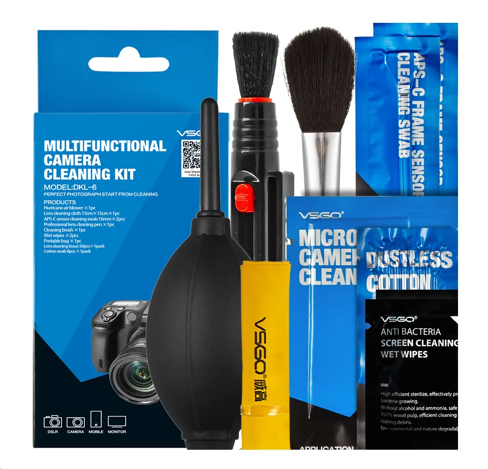 VSGO Multifunctional 9 in 1 Camera Cleaning Kit Air Blower + Pen Brush Microfiber Lens Cloth for Digital SLR Lens Cleaning