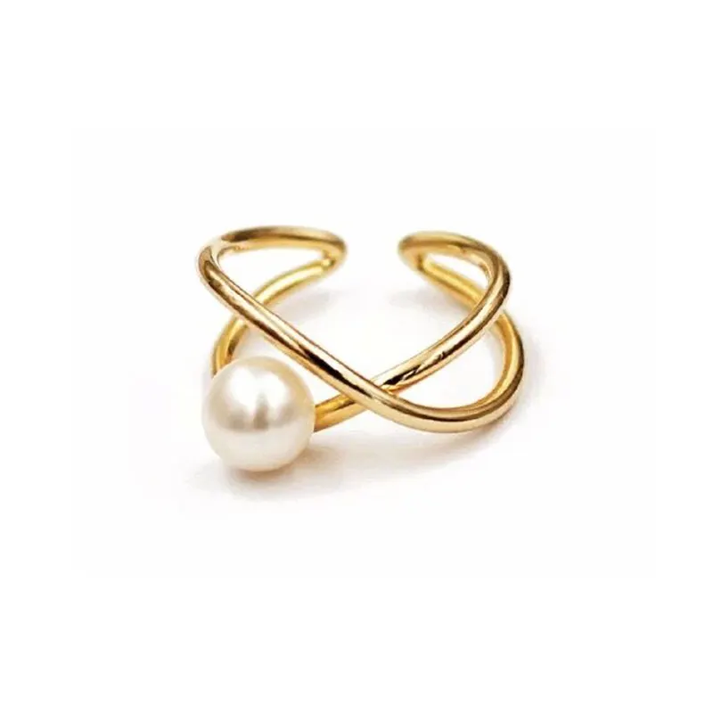 Оптовая продажа, круглые нестандартные золотые кольца для женщин, изящное минималистичное кольцо из искусственного жемчуга, ювелирные изделия, романтические подарки