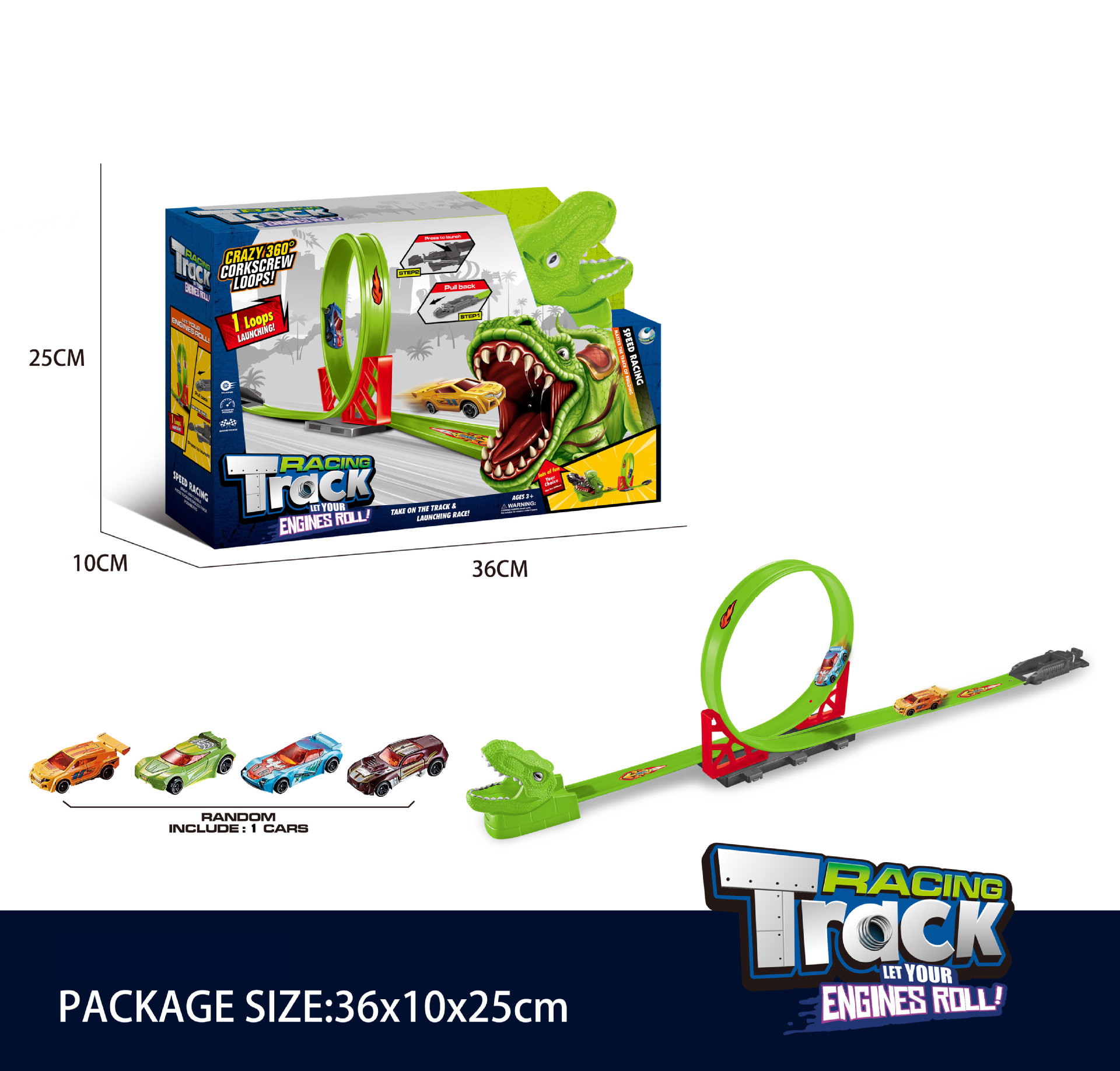 Set de Pista de Lanzamiento de Dinosaurios (con 1 Coche de Aleación)