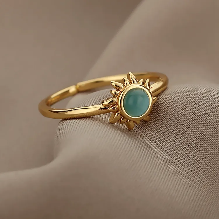 Sierlijke Mode Sieraden Fijne Sieraden Sieraden Zon Opaal Vergulde Ringen Met Steen Verstelbare Maansteen Open Vinger Ring Voor Vrouwen