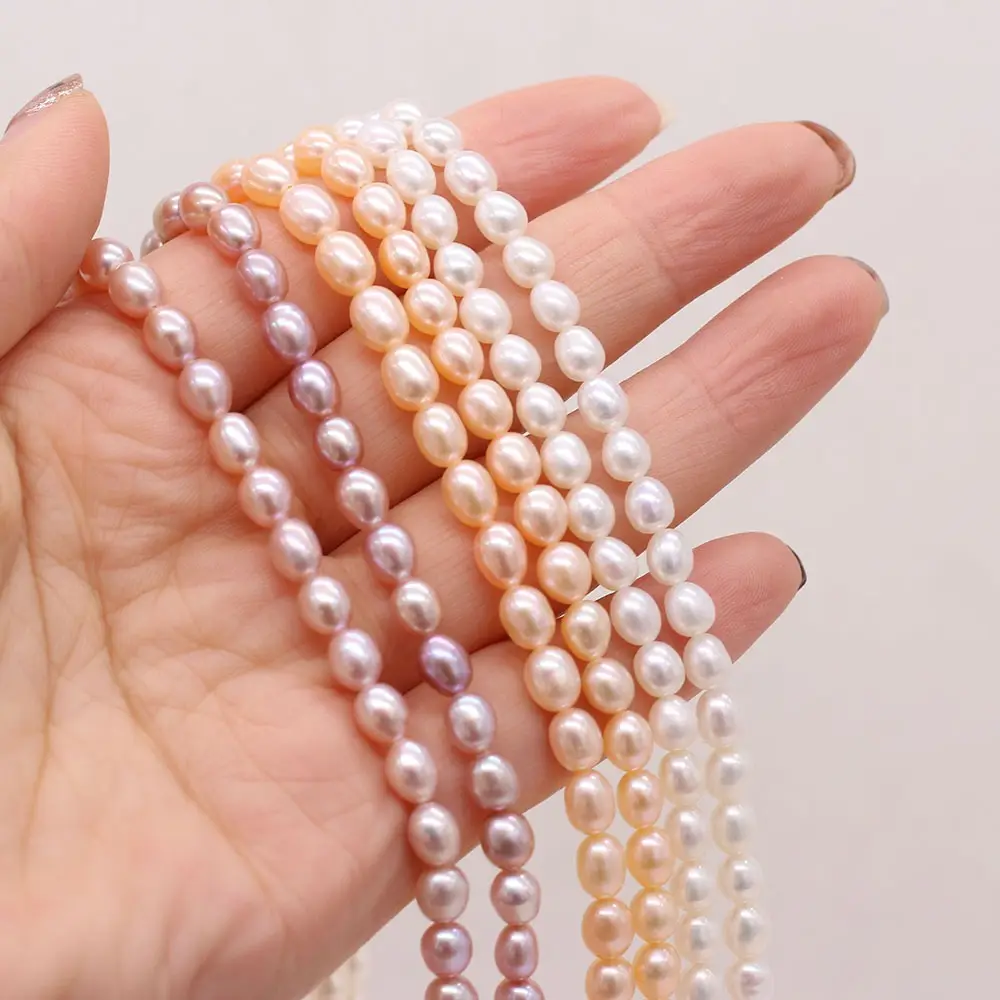 Cuentas de perlas cultivadas naturales de agua dulce de 5-6mm, cuentas sueltas de perlas de arroz coloridas para la fabricación de joyas
