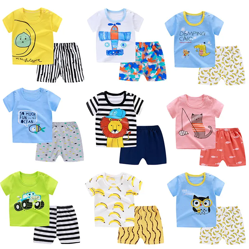 キッズボーイ夏服セット子供2個半袖Tシャツショーツスーツ幼児女の子綿Tシャツ赤ちゃん安い服0-4年