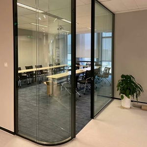 现代设计全景会议接待室钢铝框架双层玻璃隔墙系统 - Product Image 5