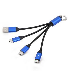 2025新产品创意定制徽标尼龙编织3合1钥匙扣Micro USB C型充电器电缆，用于手机数据充电 - Product Image 1