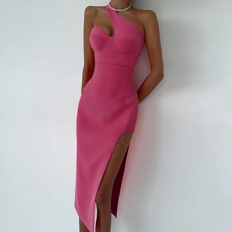 Mandy nouveau design asymétrique sexy une épaule robe mode robes de soirée de luxe en ponte de roma tissu pour les femmes