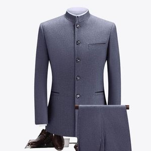 Traje de cuello levantado para hombre, traje Tang de dos piezas, vestido de novia, tejido chino, cuello mandarín para adultos, 1 Juego, conjuntos de talla grande para hombre