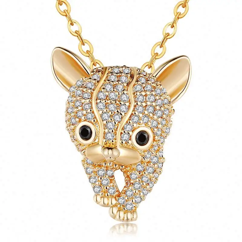 Collier personnalisé en forme de tête de léopard, plein de diamants, Animal mignon en Zircon, doré, vente en gros, 2022 pièces