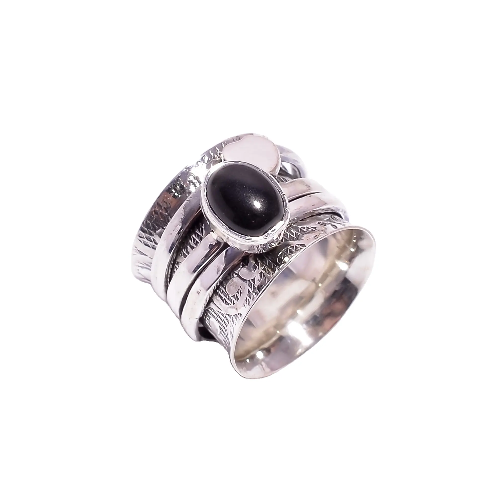 Anillo giratorio de ónix negro, hermoso diseño, piedra preciosa con anillo de meditación en forma de corazón para pareja