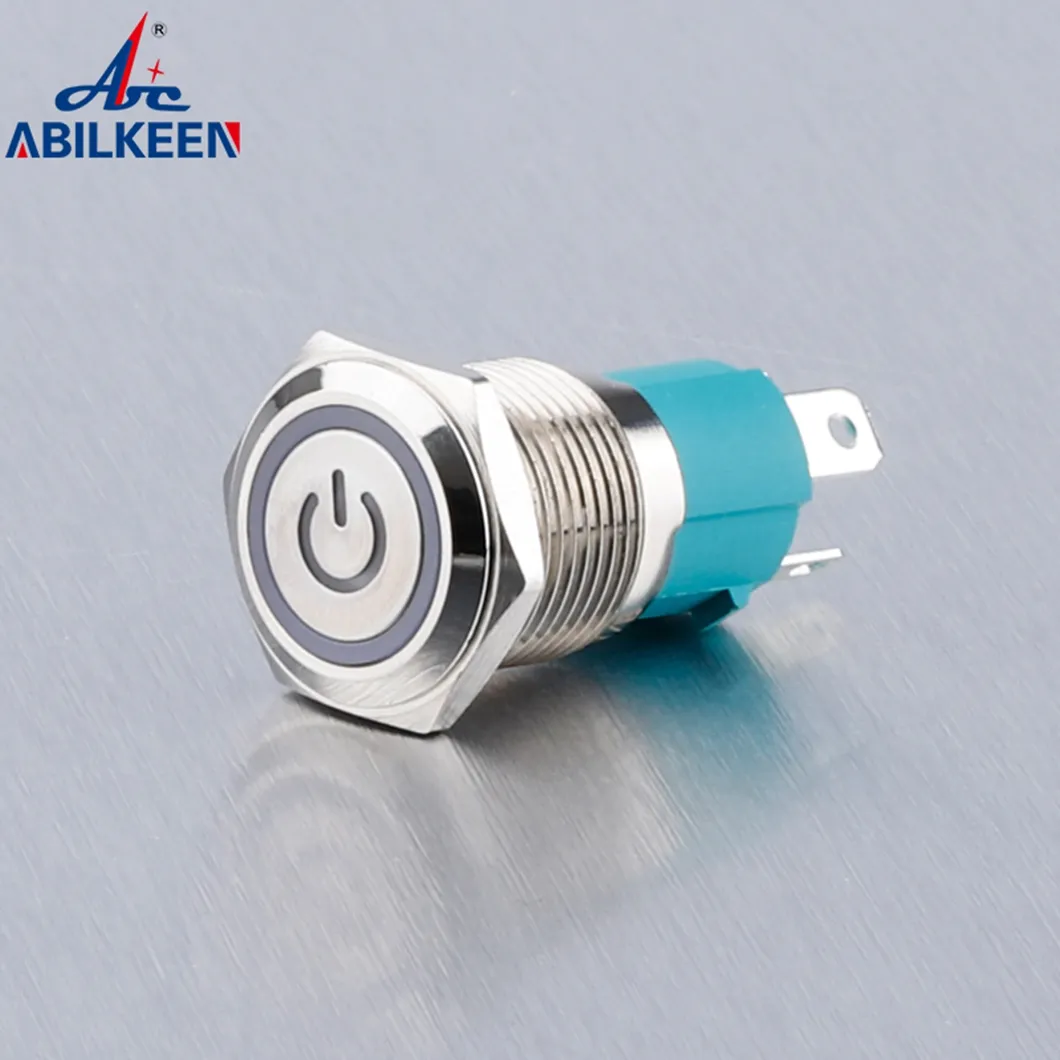 Abilkeen đẩy nút chuyển 12mm không thấm nước điện thiết bị chuyển mạch dẫn ánh sáng kim loại phẳng cao tạm thời Thiết bị chuyển mạch Hàn