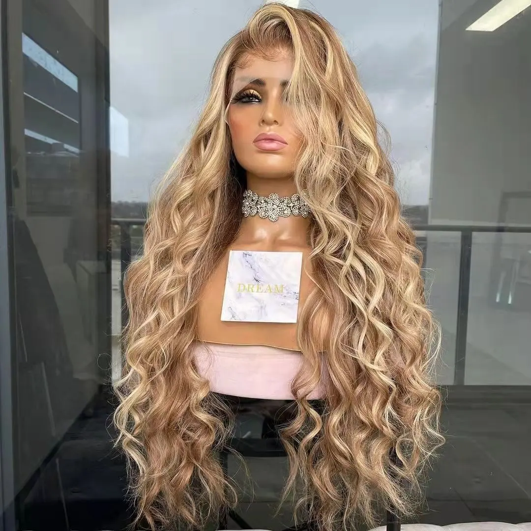 Kostenlose Probe Loose Wave Highlight Honig Braun Blonde Farbe Jungfrau Peruanische Nagel haut Ausgerichtete Haars pitze Front Perücken