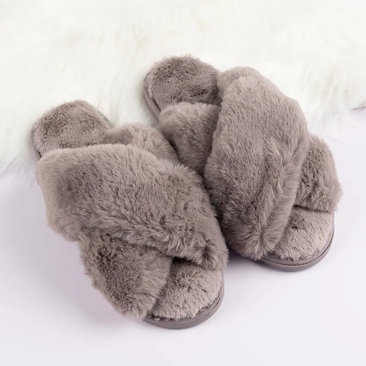 Bán Buôn Thời Trang Khác Nhau Dành Cho Người Lớn Faux Fur Fluffy Furry Mở Toe Mềm Sang Trọng Trong Nhà Nhà Ấm Cúng Dép Đi Trong Nhà Cho Phụ Nữ