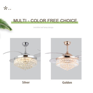 AIERTEC 42'' <strong>Crystals</strong> Chandelier 4 ABS Blades All Copper Moto Retractable Invisible Led Ceiling <strong>Fan</strong> With <strong>Light</strong> and Remote - Product Image 2