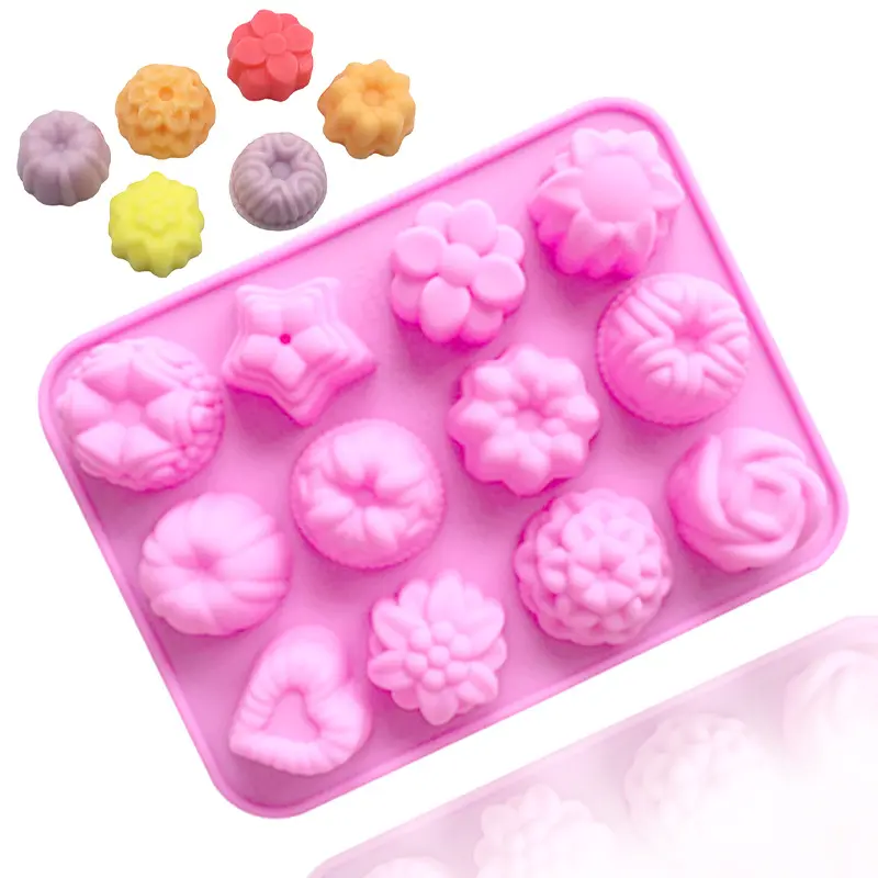 Fai da te personalizzato 12 cavità fatto a mano fiore di rosa a forma di cuore Mini Muffin budino gelatina cioccolato cottura stampo per torta in Silicone