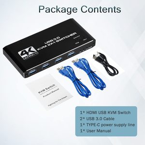 <strong>2</strong> Port USB <strong>KVM</strong> <strong>Switch</strong> HDMI Switcher Support 2PC Computers 4 USB3.0 &amp; <strong>1</strong> HDMI2.0b Port <strong>Output</strong>