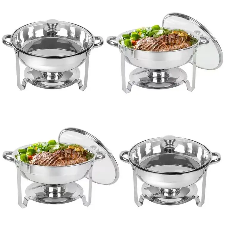 Factory Outlet 5Qt Stainless Steel alcohol heating soup pot buffet iron holder Chafing dish food warmer hot pot with glass cover