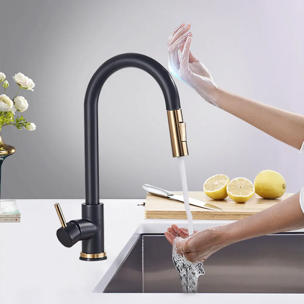 Black Gold Sensor Kitchen Faucets Sensitive Smart Touch Control Faucet Mixer Tap Touch Sensor Smart Kitchen Taps