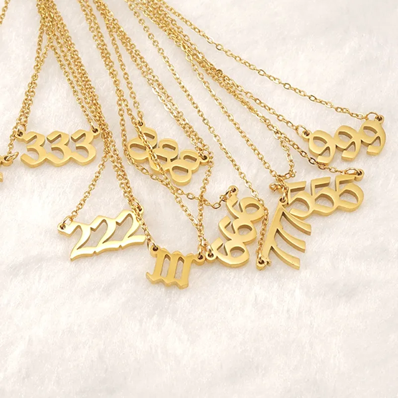 MECYLIFE Ins Fashion 111-999 collana con numero fortunato collana con numero di angelo minimalista in acciaio inossidabile placcato oro 18 carati