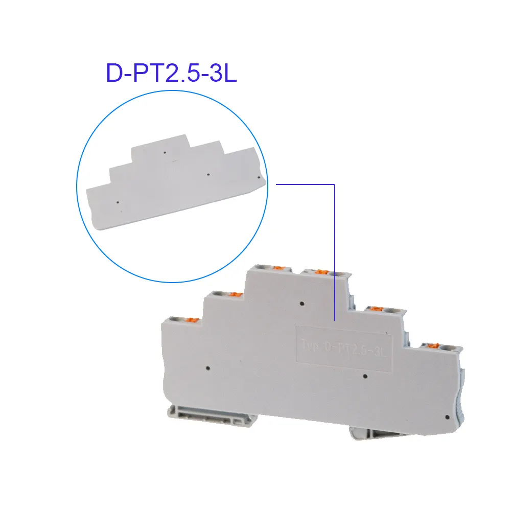 แผ่นปิดปลาย D-PT2.5-3L สำหรับเทอร์มินัลบล็อกแบบราง Din ซีรี่ส์ PT PT2.5-3L ฝาท้าย