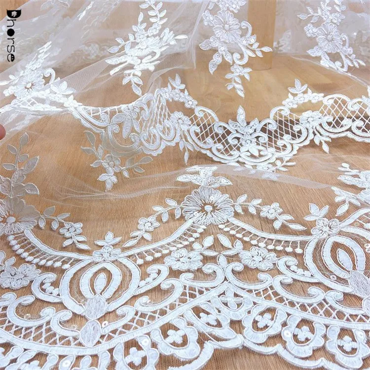 Tissu de dentelle de mariée, broderie à paillettes, prix direct usine, vente en gros