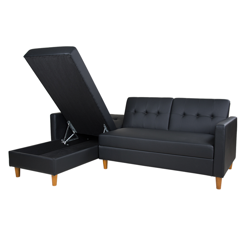 Black Leather Sofa Lounge with Storage for Living Room Furniture Bed Sofa Sectional