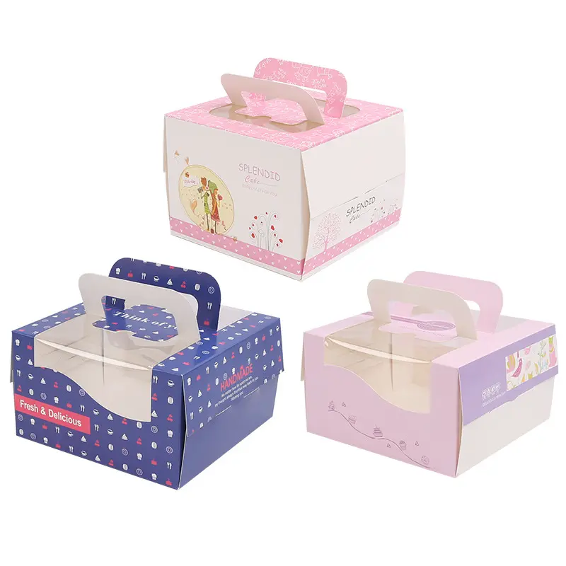 Оптовая продажа, картонная роскошная коробка для упаковки тортов на день рождения, прозрачная коробка для бумажных тортов с логотипом