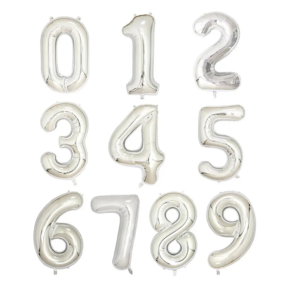 40 pulgadas de helio gigante de número 0-9 plata globo de la fiesta de cumpleaños de la boda Digital decoraciones número 1