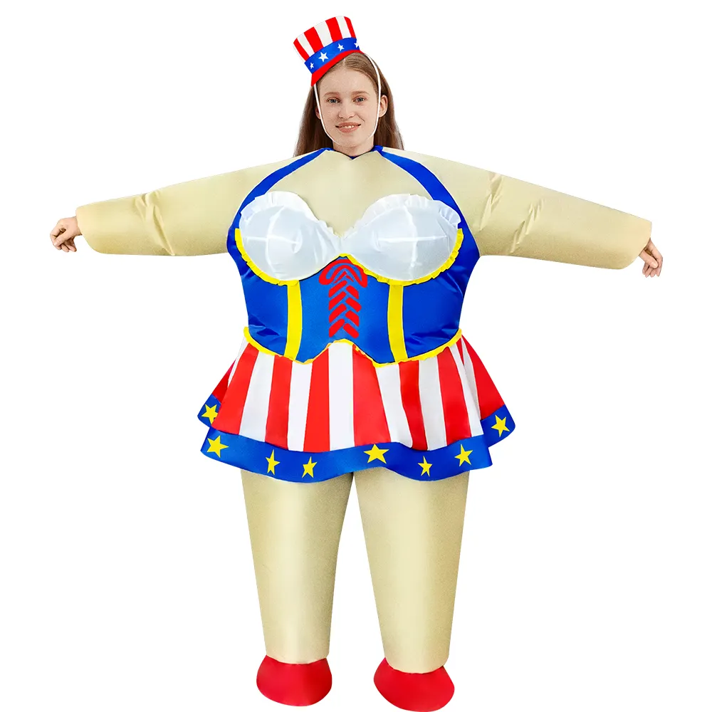 Kostum tiup Hari Kemerdekaan Amerika 4th Juli, kostum gaun untuk perayaan untuk dewasa