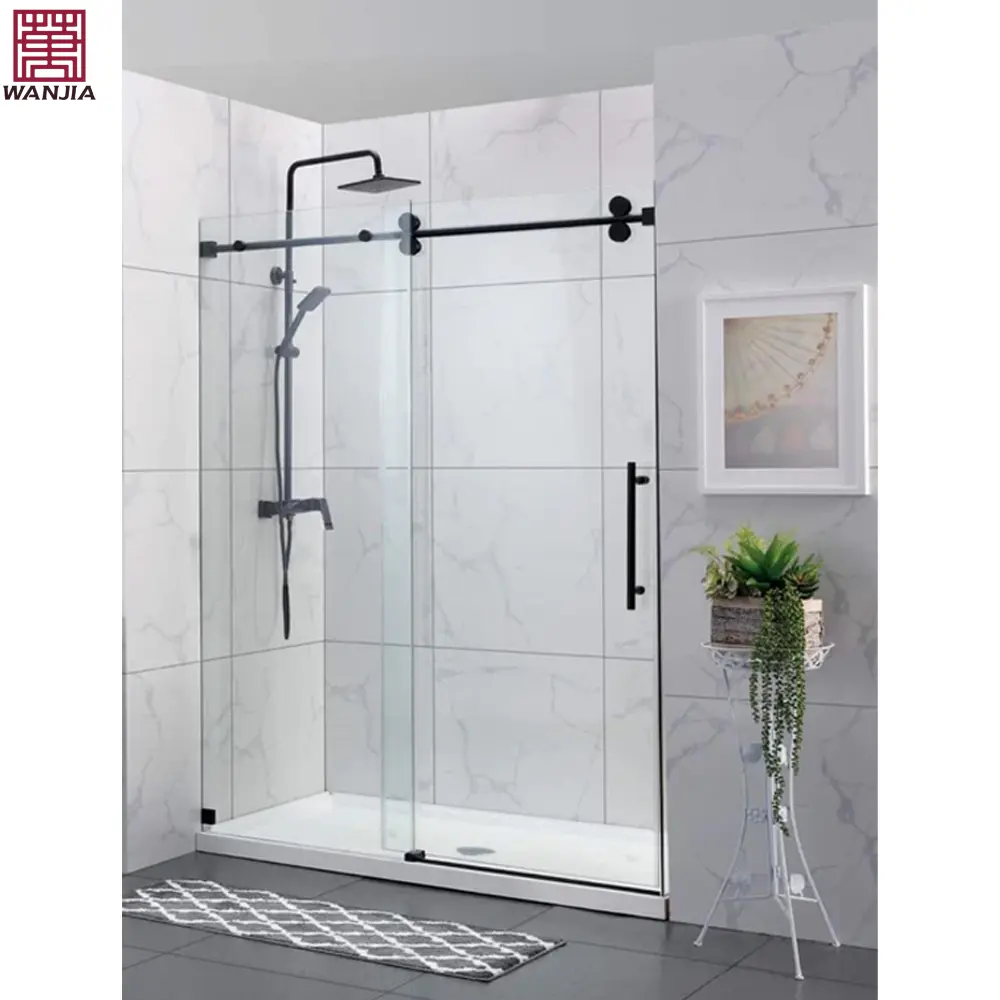 Hiseng özel tasarım 10 mm çerçevesiz duş cam kapi paslanmaz çelik duş sürgülü kapı