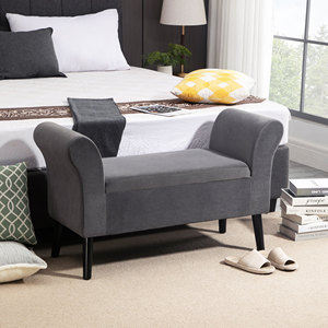 Kol dayama ile yatak odası için HOMCOM kadife kumaş döşemeli depolama tezgahı, 111.5x41x65cm-gri - Product Image 2