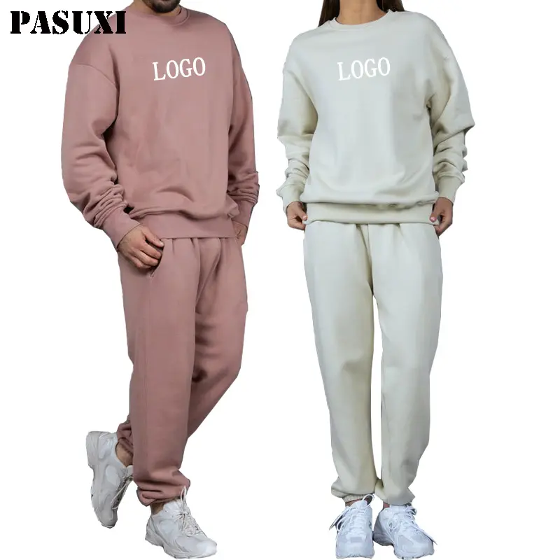 PASUXI özel Logo 2024 koşu elbisesi eşofman kalın ağır eşofman Unisex Sweatpants ve Hoodie seti erkekler