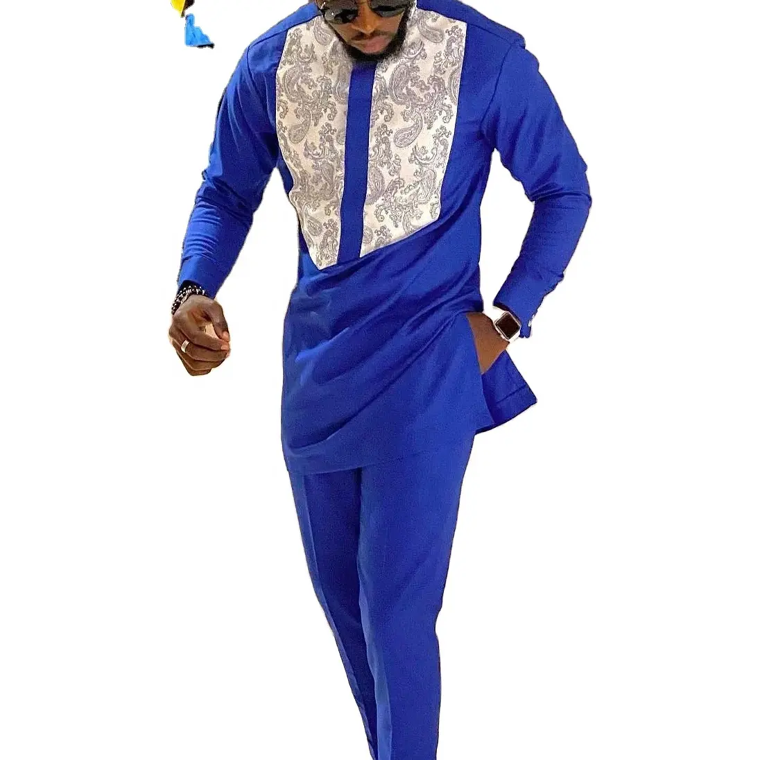 Novo terno casual masculino estilo étnico africano com camisa e calças estampadas conjunto de 2 peças