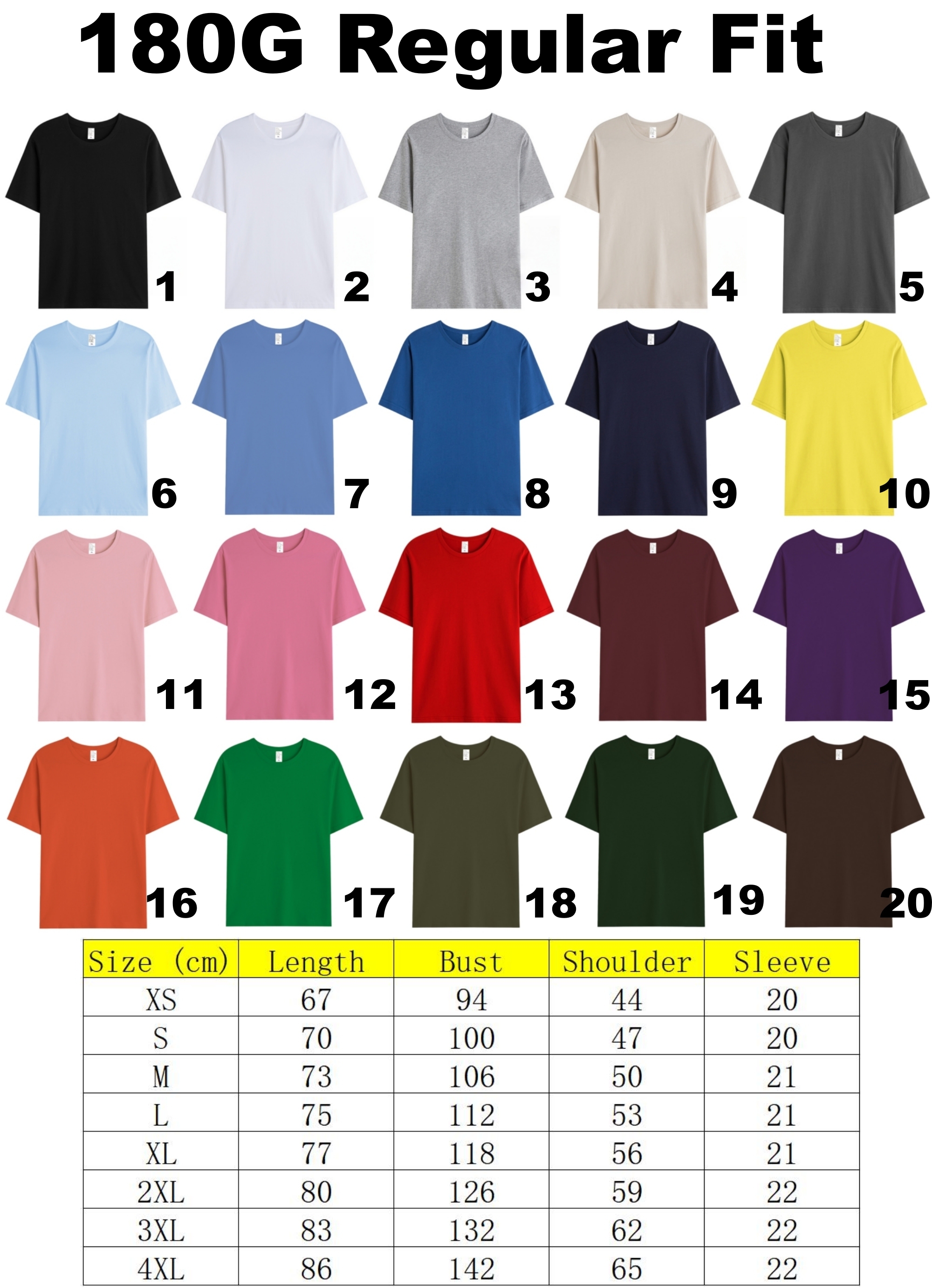 180G-20 Colori-Vestibilità Regolare