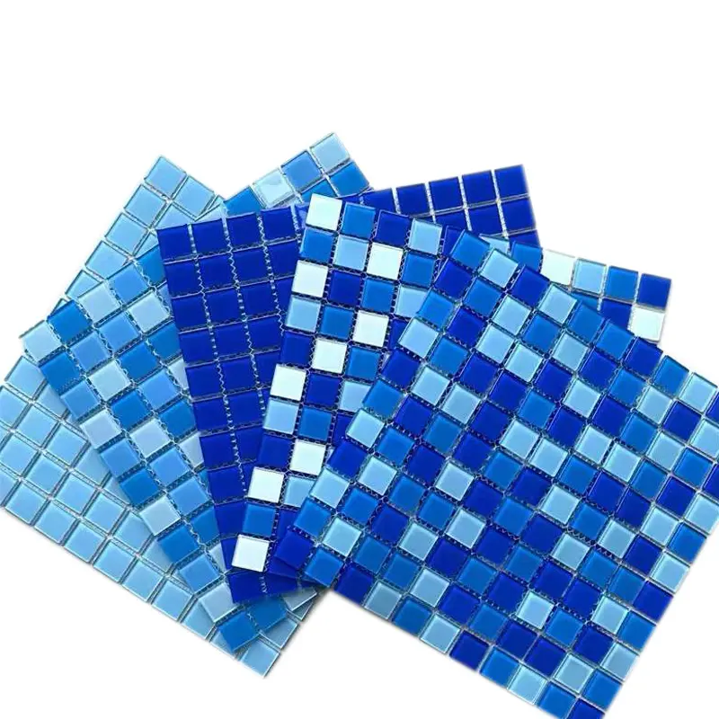 Mosaico de cristal azul para suelo de baño, azulejos para piscina, mosaico de vidrio