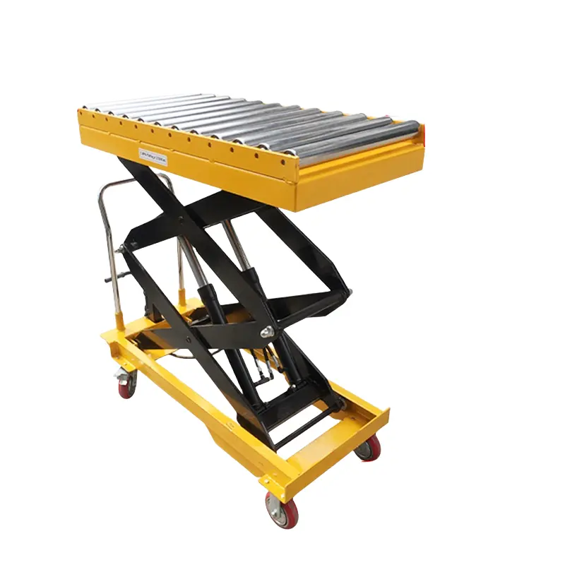 Mobile piccola forbice idraulica tavolo di sollevamento/forbice sollevatore piattaforma 350KG rullo tavolo piattaforma di sollevamento