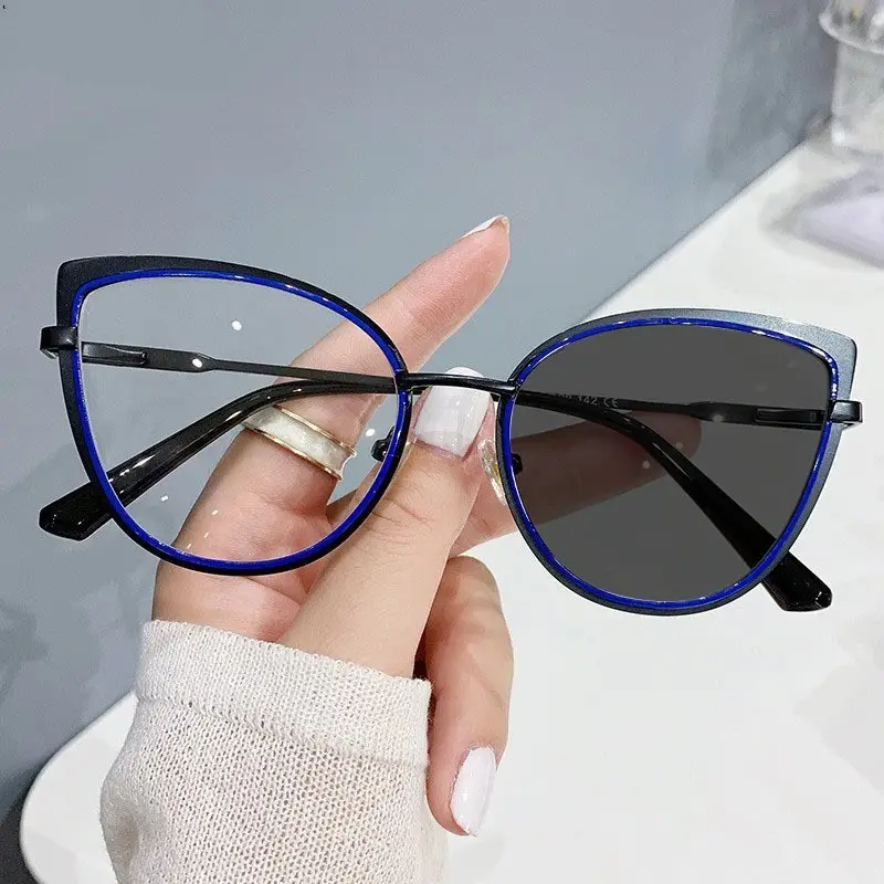 Photogrey Optical Frame Anti Blue Light Eyeglasses Color Changing Metal Transparent Spectacle Frame Photochromic Glasses