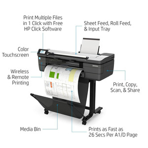 For <strong>HP</strong> <strong>DesignJet</strong> T830 Large Format Multifunction Wireless A1 Plotter Printer - 24&quot;, with Mobile Printing - Product Image 2