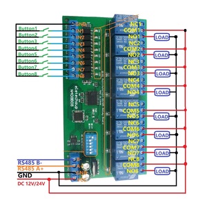 Módulo de relé Modbus RTU, Caja de carril UART RS485, tablero de interruptor de Control, CC de 12V, 24V, 8 entradas y 8 salidas DIN35 C45