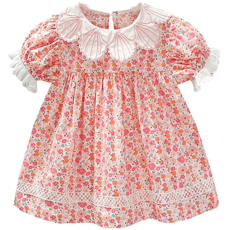 Gaun putri musim panas anak perempuan 1-6 Tahun kualitas terbaik gaun lengan pendek wanita kecil balita Set gaun Floral