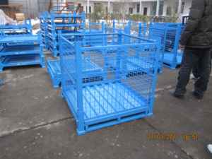 Contenedores de almacenamiento de alambre de malla metálica duraderos Contenedores de apilamiento plegables rentables Jaula de almacenamiento apilable para palés de almacén - Product Image 6