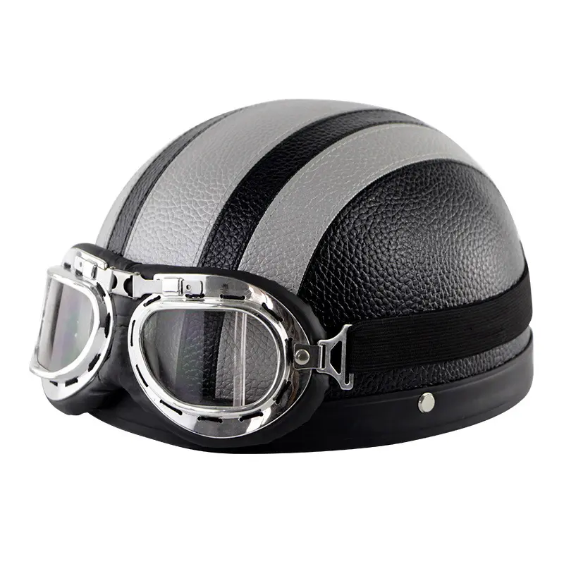 Outdoor Riding Sport Head Protection Vintage Motorcycle Half Face Helmets With Goggles