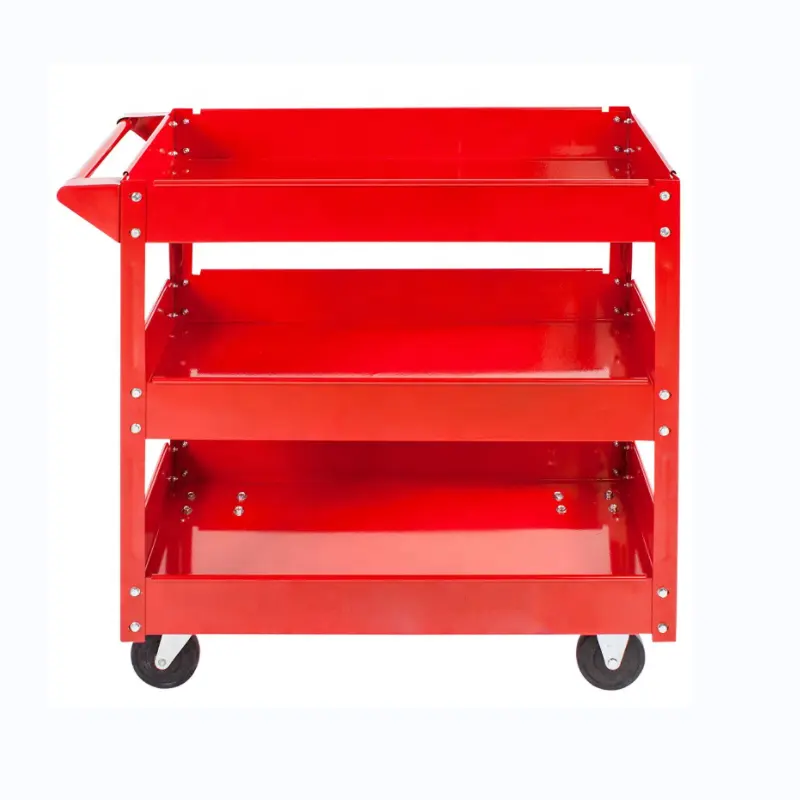 Jindeshun RED 3 tier 100kgs rolling cart with wheels utility push and pull trolley metal cart