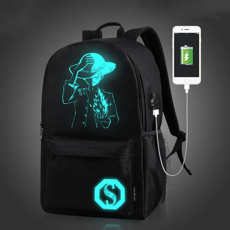 Özel baskılı parlak Logo siyah erkek desen erkek okul çantası Anti-theft USB okul çantası s Luminers renk okul çantası s erkekler