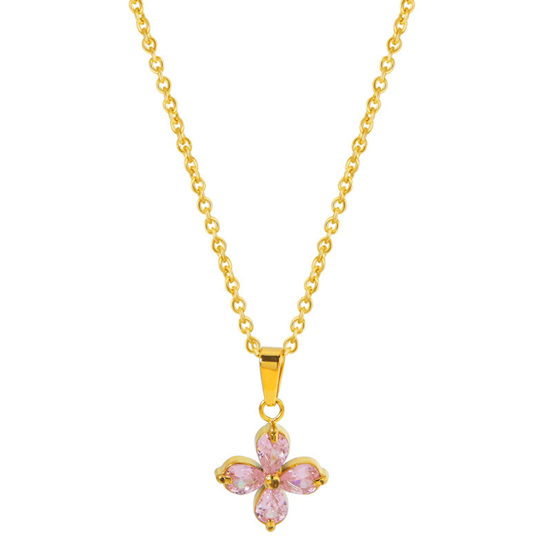 Flower necklace pink n0055-3-Gold
