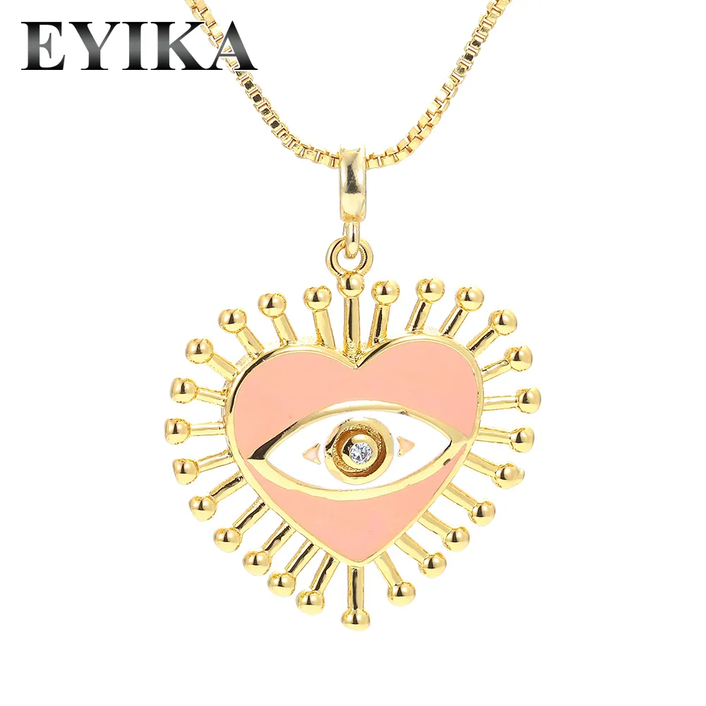 Moxika — collier oeil maléfique doré et turc, bijoux en émail, chaîne de mauvais œil rose en forme de yeux de bébé pour femmes