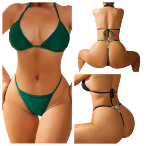 Сексуальный купальник-бикини из двух частей с V-образным вырезом, треугольные плавки-стринги, женский купальник для лета и пляжа - Product Image 1