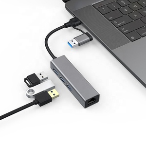 2in1 USB <strong>Type</strong> C <strong>Network</strong> Adapter with 3-Port USB 3.0 Hub to Ethernet RJ45 Lan Gigabit 10/100/1000Mbps Wired <strong>Computer</strong> Adapter - Product Image 3
