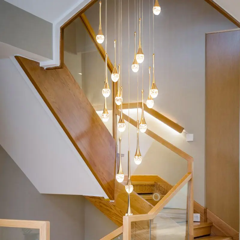 Lustre moderno de escada, lustre de ouro com pingente de iluminação, bola de cristal de bolha, lustre suspenso longo