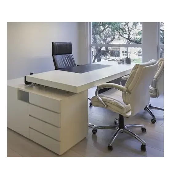 Mobiliário de superfície acrílica branca moderna mesa executiva