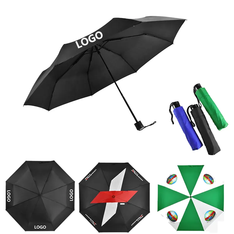 Paraguas plegable promocional a prueba de viento portátil de viaje barato paraguas plegable personalizado con estampado de logotipo de diseñador para la lluvia