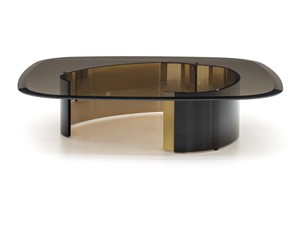 Mesa final de luxo minimalista moderna para casa e escritório Rústico Oval Pattern Material antigo de latão e vidro para café chá